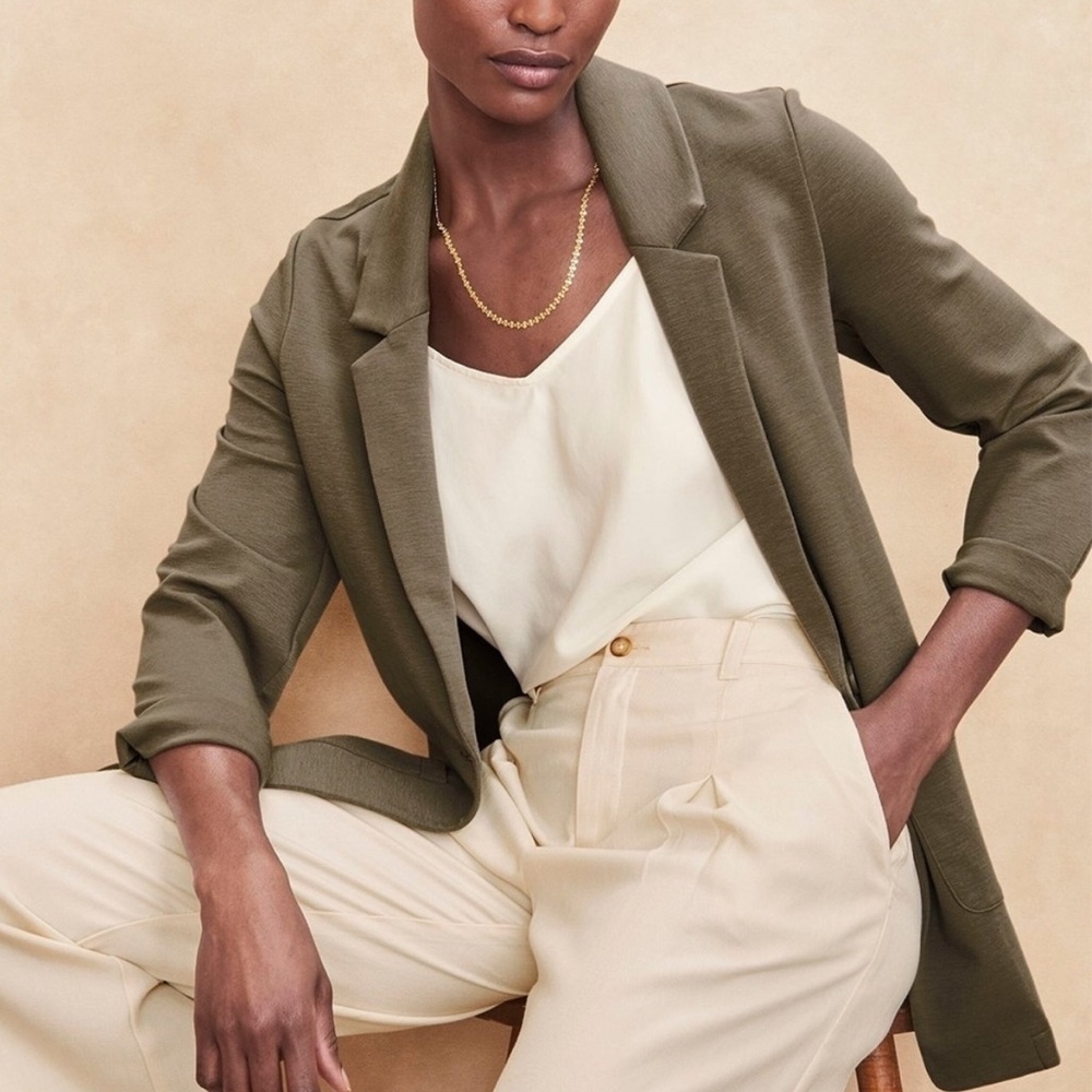 Garnet Hill Knit Relaxed Blazer Women’s 4 Business Casual Work Olive Green